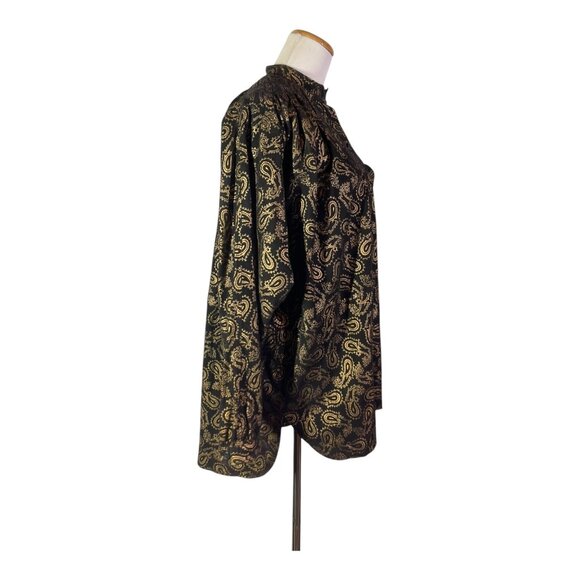 Vintage Alicia Herrerra Size 6 Button-Front Black Gold Paisley Shirt Nubuck - Picture 11 of 11